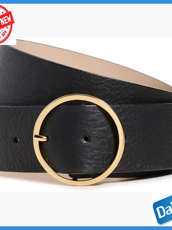 Small Genuine Leather Belt with Gold Hardware, 1.75in Width